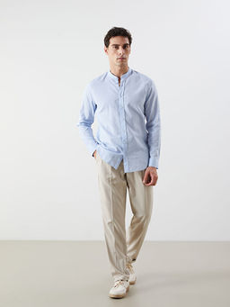 Regular Fit Uzun Kollu Keten Kar???ml? Erkek G?mlek