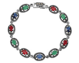 Браслет, марказит , синт.изумруд , синт.рубин , синт.сапфир, SL-AGA1451