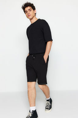 Siyah Regular/Normal Kesim Orta Boy Lastik Belli Bagc?kl? Duble Paca Sort TMNSS21SR0046