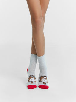 Цена за 5 пар! Носки детские серые с рисунком в виде забавного сурка