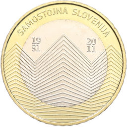 Монета 3 евро 2011 года Словения 20 лет независимости Словении