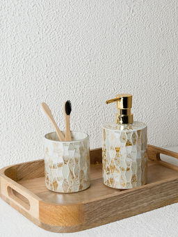 Стакан для зубных щёток 380мл золотой/белый стекло - Denastia фото 4