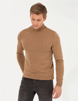Camel Melanj Slim Fit Yar_m Bal_k__ Yaka Basic Triko Kazak - Pierre cardin фото 3