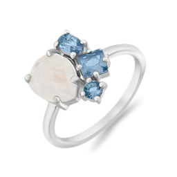 Кольцо, лунный камень , танзанит выращ., Муза