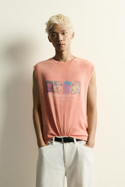 CAMISETA TANK PUNTO ESTAMPADO / Coral rojo