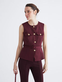 Bisiklet Yaka Beli Kemerli Kad?n Yelek