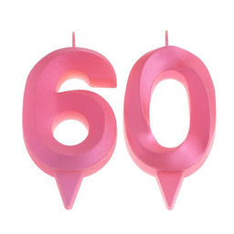 Свеча в торт юбилейная Грань (набор 2 в 1), цифра 60, розовый металлик, 6,5 см - Страна карнавалия фото 3