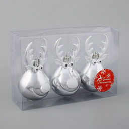 Ёлочные игрушки 3 шт. Зимнее волшебство. Весёлый олень пластик, 116 см, серебро  фото 3