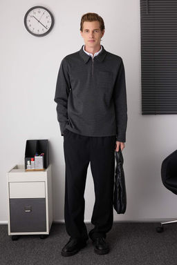Antrasit Melanj Regular/Normal Kesim Polo Yaka Fermuarl? Kal?n Sweatshirt TMNAW26SW00007 - Trendyolmilla фото 2