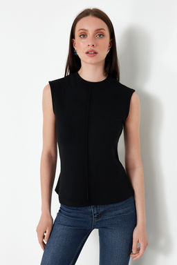 Trendyolmilla Siyah Viskoz/Yumusak Kumas Fitted/Vucuda Oturan Esnek Orme Bluz TWOSS24BZ00432  фото 9