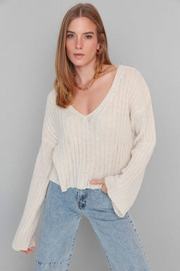 Tas Merserize Gorunumlu Yunlu Genis Kal?p Basic Triko Kazak TWOAW23KZ01844 - Trendyolmilla фото 3