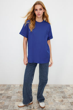 Saks %100 Kal?n Pamuklu Premium Oversize/Genis Kal?p Bisiklet Yaka Orme T-Shirt TWOSS23TS00040