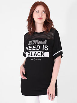 Футболка женская длинная черная с надписью - Almond фото 4