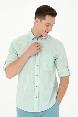 U. S. Polo Assn Мужская белая рубашка в зеленую полоску - U.s. polo assn фото 10