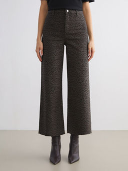 Leopar Desenli Wideleg Kad?n Jean Pantolon