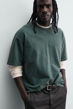 CAMISETA LAVADA ESTRUCTURA WAFFLE / Verde