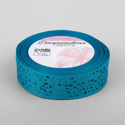 Цена за 2 шт. Лента декоративная, репсовая, ажурная, 25 мм 9,1 0,5 м, цвет ярко-голубой - Арт узор фото 2