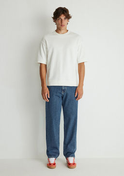 Bisiklet Yaka Beyaz Tisort - Mavi фото 3