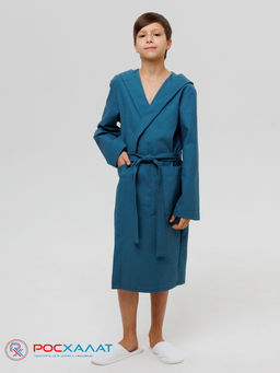 Подростковый вафельный халат с капюшоном темно-бирюзовый В-18 (23)