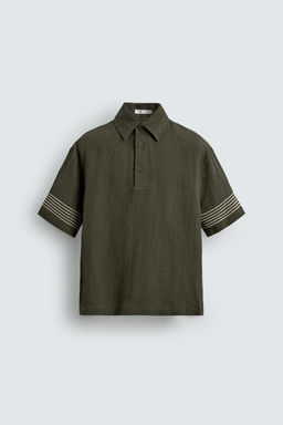 CAMISA POLO 100% LINO / Khaki oscuro