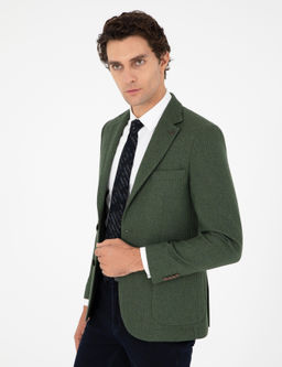 Спортивная куртка приталенного кроя цвета хаки из смесовой шерсти с узором в елочку - Cacharel фото 3