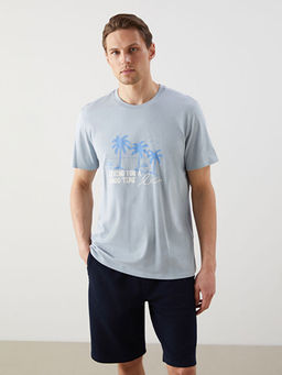 Bisiklet Yaka K?sa Kollu Bask?l? Penye Erkek Ti??rt