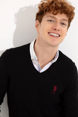 U. S. Polo Assn Мужской черный базовый трикотажный свитер с v-образным вырезом - U.s. polo assn фото 8