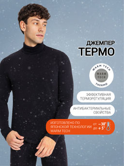 Лонгслив "термо" с воротником-стойкой в черном цвете черный 621464