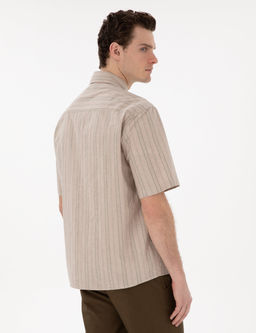 Haki Keten Kar___ml_ Oversize Rahat Kesim K_sa Kollu G_mlek