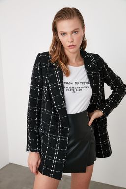 Siyah Tuvit Regular Dokuma Ekose Blazer Ceket TWOAW21CE0105