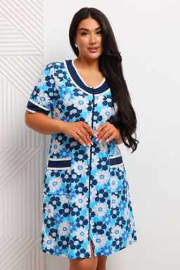 Халат женский из кулирки Марфа голубая ромашка макси - Амадэль фото 13