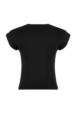 Siyah Fitted/Vucuda Oturan Ay Kol K?sa Kollu Pamuk Ribana Orme T-Shirt TWOSS26TS00020 - Trendyolmilla фото 2