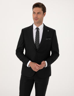 Antrasit Slim Fit Y_n Ka_mir Kar___ml_ Tak_m Elbise