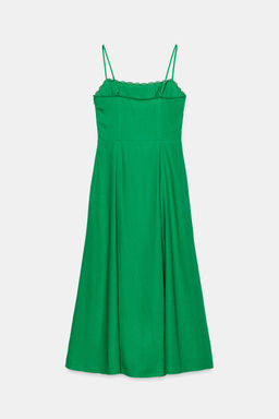 VESTIDO MIDI TIRANTES CON LINO / Verde - Zara фото 6