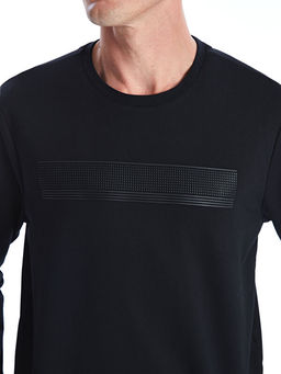 Bisiklet Yaka Uzun Kollu Bask?l? Erkek Sweatshirt