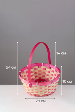 Корзина плетёная, 21×21×10 см, ручка h=14 см, бамбук, розовая