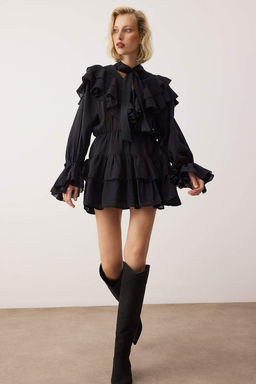 Bordo F?rf?r Detayl? Boho K?sa / Mini Dokuma Elbise TWOAW26EL00309 - Trendyolmilla фото 5