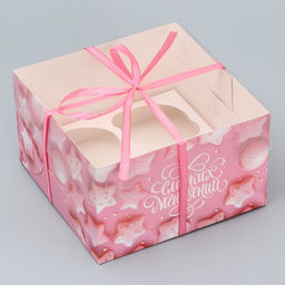 Цена за 5 шт. Коробка для капкейка, кондитерская упаковка, 4 ячейки «Сладкие моменты», 16 х 16 х 10 см