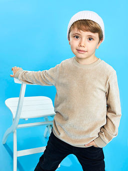 Bisiklet Yaka Basic Uzun Kollu Kadife Erkek ?ocuk Sweatshirt