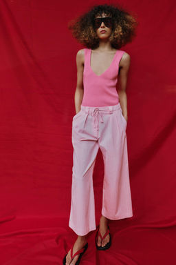 PANTAL?N CULOTTE RAYAS / Rosa / Blanco