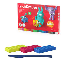 Цена за 1 шт. Пластилин классический ErichKrause Jolly Friends 18 цветов со стеком, 324 г (в коробке 18 шт)