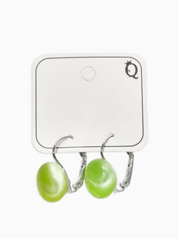 Серьги пластик "Таблетка" кошачий глаз, цвет светло-зелёный в серебре