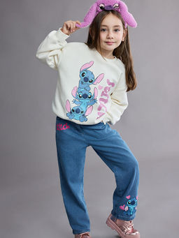 Bisiklet Yaka Stitch Bask?l? K?z ?ocuk Kal?n Sweatshirt