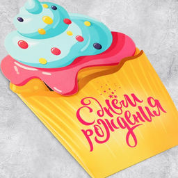 Цена за 5 шт. Открытка‒конверт для денег фигурный «Кекс», 10.5 х 16 см