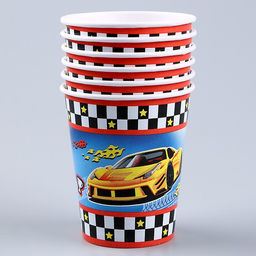 Набор бумажной посуды Машины: 6 тарелок, 1 гирлянда, 6 стаканов, 6 колпаков - Страна карнавалия фото 5