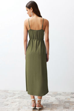 TRENDYOLMILLA Indigo A-Kesim Nak?sl? V Yaka Midi Dokuma Elbise TWOSS23EL01431  фото 6