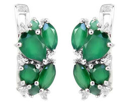 Серьги из серебра зеленый агат, изумруд, Гирлянда2