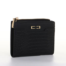 Кошелёк женский на кнопке, 12.5×2×9 см, однотонный, комбинированный, чёрный