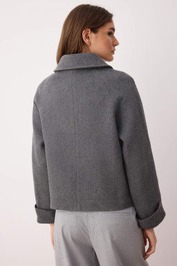 Gri Regular Kal?p Kase Triko Cep Detayl? Ince Ceket Mont TWOAW26MO00113 - Trendyolmilla фото 4