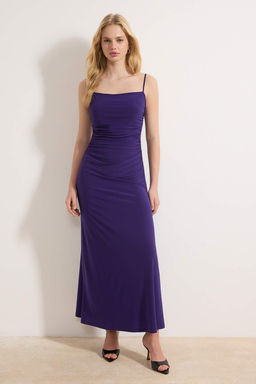 Mor Ask?l? S?rt Dekolteli A-line/Can Ac?lan Esnek Maxi Orme Elbise TWOSS25EL00539